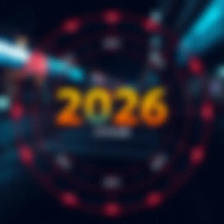 An artistic representation of a circular timeline with key years highlighted, symbolizing the anticipation of a 4-year cycle repeating in 2026.