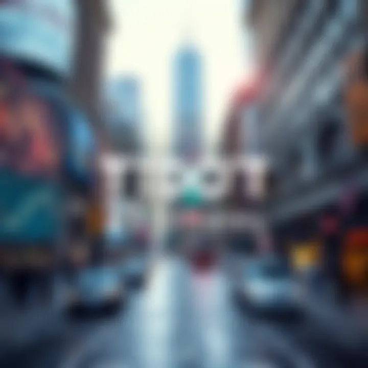 A view of Wall Street with financial graphs and the 21Shares TDOT ETF logo in the foreground, symbolizing interoperability in investment strategies.