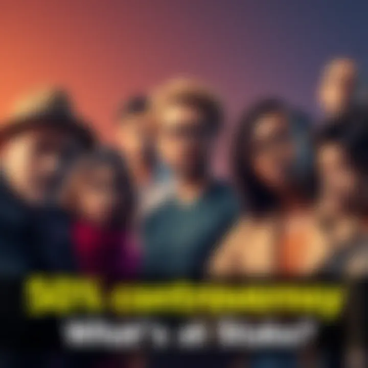 A group of diverse people discussing the implications of a controversial 50% figure in various sectors, showing a mix of concern and interest on their faces.