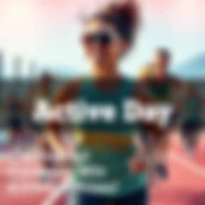 A diverse group of people participating in various fitness activities, such as running, cycling, and yoga, showcasing their active day for a contest.