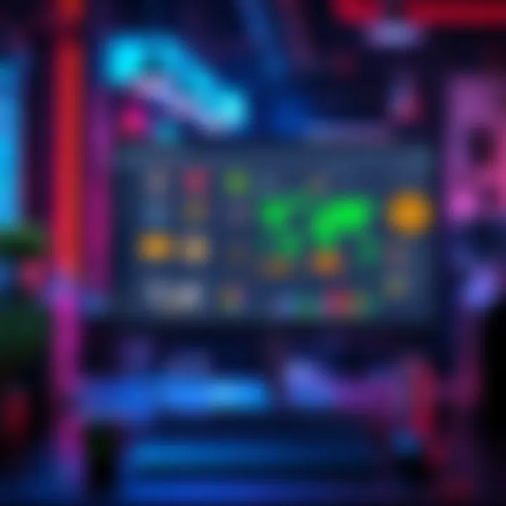Colorful pixel art tools with badge income tracking and mapping features displayed on a computer screen