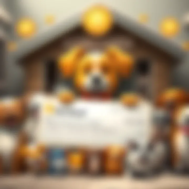 A cute animated dog character representing Aerobud holding a giant check for $30K in front of an animal shelter, surrounded by happy animals