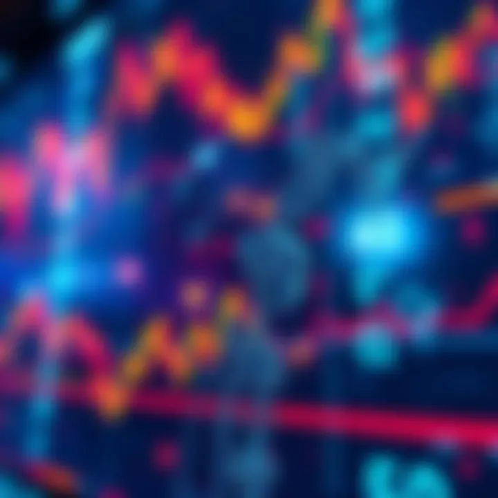 A digital representation of a trading graph with artificial intelligence elements integrated, showing a contrast between human traders and advanced AI algorithms at work.