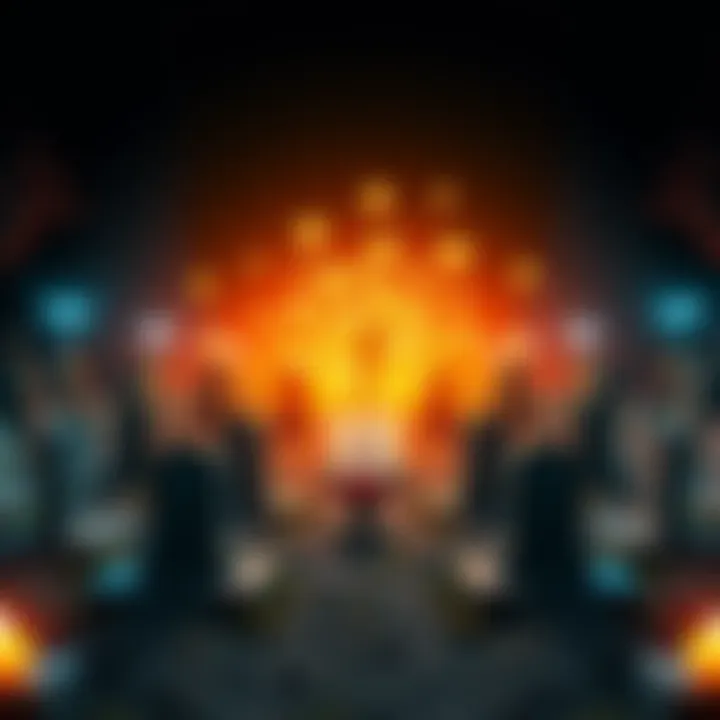 A digital representation of the Algorand NFT Cemetery where old NFTs are being sent to a smart contract, with $SKULL tokens visually emerging as a reward.