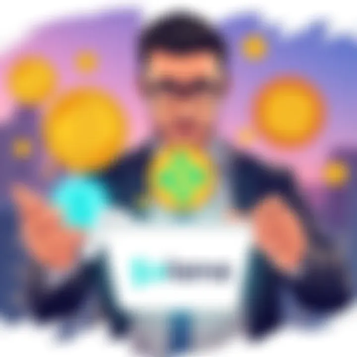 An illustration showing a business professional interacting with digital currency symbols and the Solana logo, highlighting the acceptance of USDC by Alvarez & Marsal.