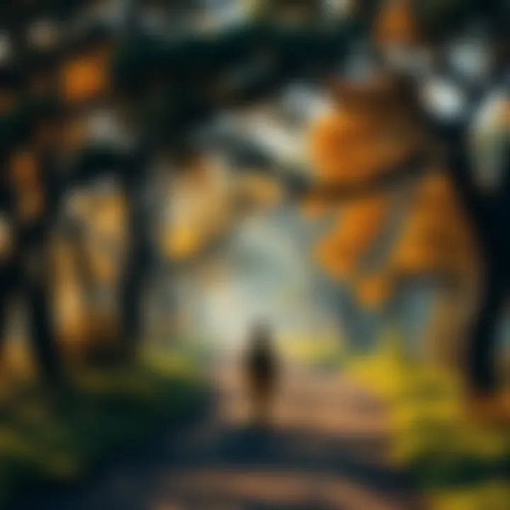 A person walking along a path surrounded by trees, reflecting on past ancestors and their influence on life's choices.