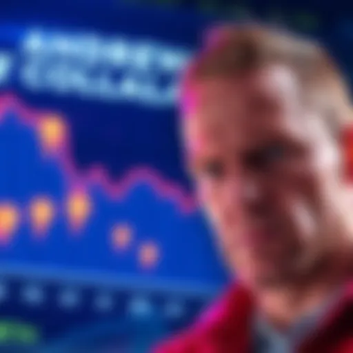 A graphic showing a steep decline in cryptocurrency values with symbols representing losses, alongside Andrew Tate's image looking concerned.