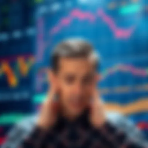 Andrew Tate looking frustrated with financial charts and graphs showing a significant drop in value, reflecting his recent $800,000 loss in crypto trading