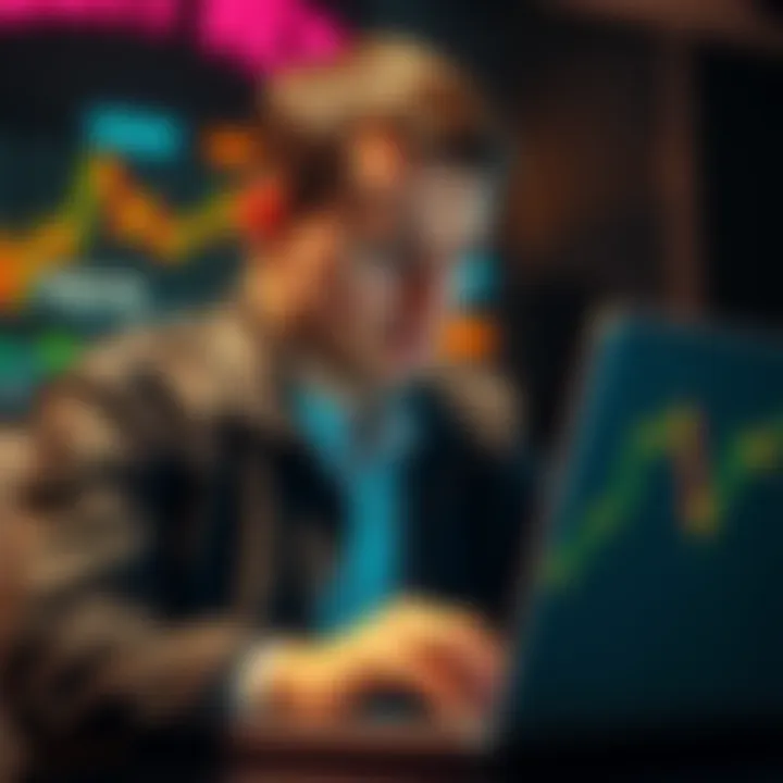 Andrew Tate looking concerned while checking cryptocurrency market trends on his laptop