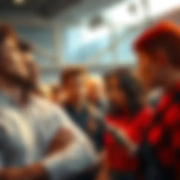 Group of people discussing emotions and mental health issues in a public forum setting