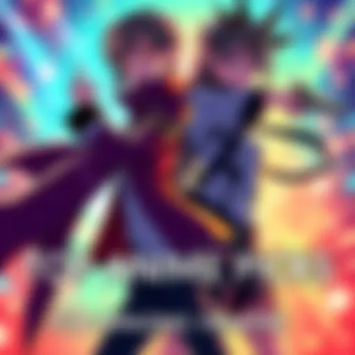 Two anime characters representing 'To Your Eternity' and 'Code Geass' in an action pose with a colorful background