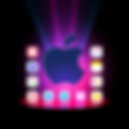 Apple logo with icons representing iOS, iPadOS, macOS, watchOS, audioOS, tvOS, and visionOS updates