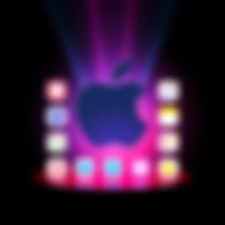 Apple logo with icons representing iOS, iPadOS, macOS, watchOS, audioOS, tvOS, and visionOS updates