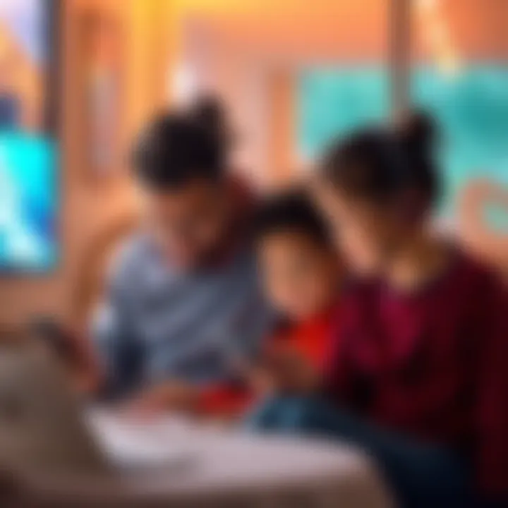A family using Apple devices together while receiving tech support assistance