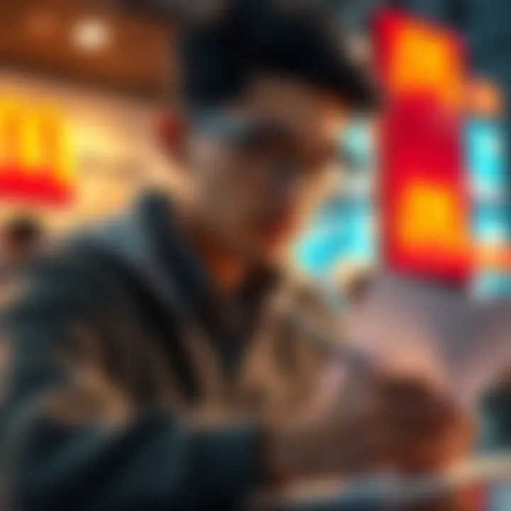 A person filling out a job application form for McDonald's, looking focused and determined.