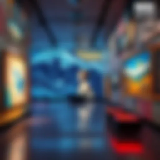 A modern art installation blending digital screens and traditional artwork, showcasing the fusion of technology and creativity.