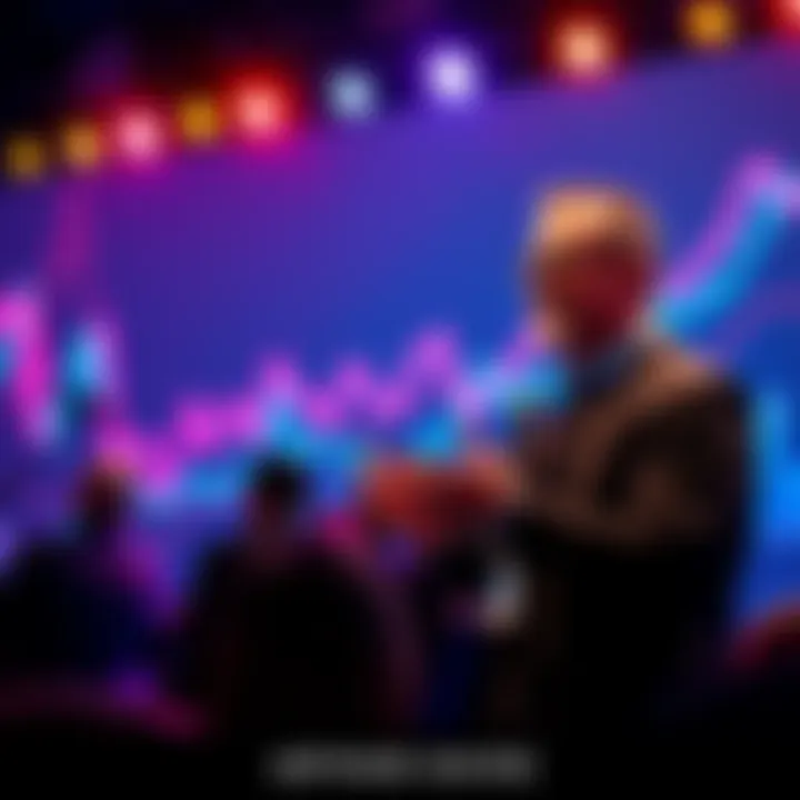 Arthur Hayes speaking about the risks of Monad Coin at a conference with a graph showing a downward trend in the background