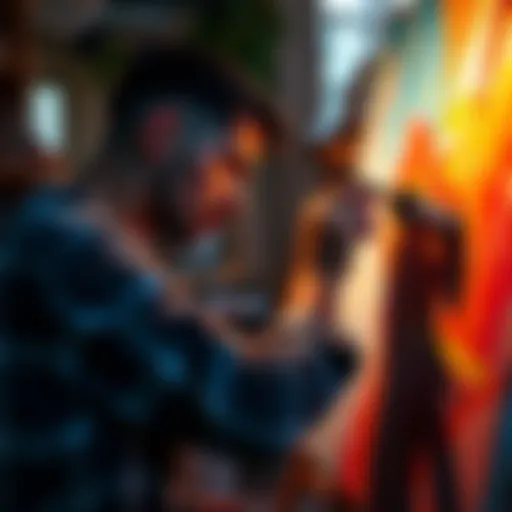An artist applying paint to a canvas, reflecting renewed passion for their art after a break.