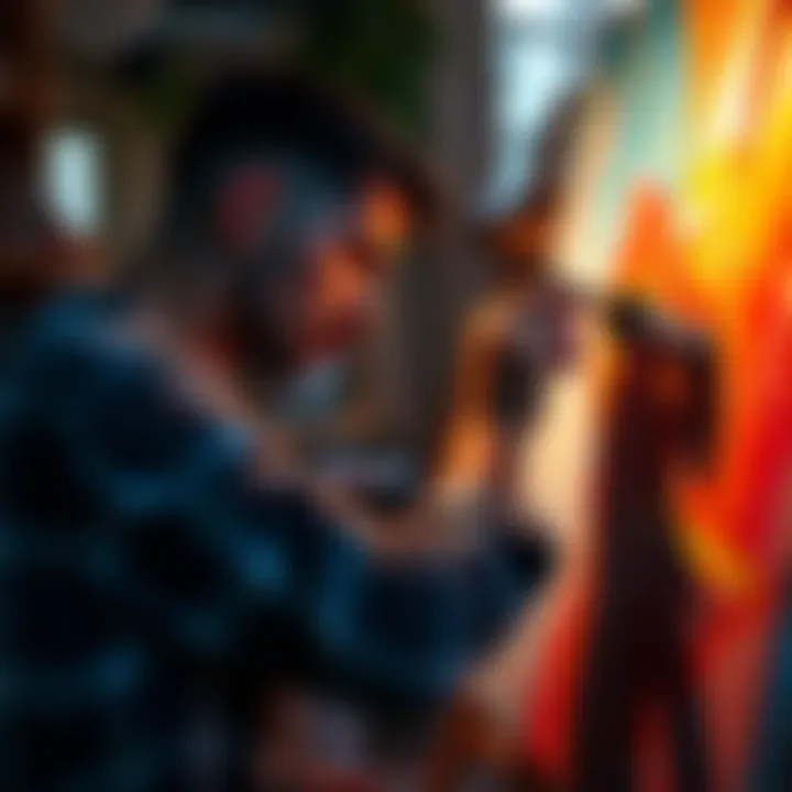 An artist applying paint to a canvas, reflecting renewed passion for their art after a break.