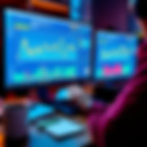 A person analyzing financial graphs related to DeFi yield protocols on a computer screen, with notes and coffee nearby.