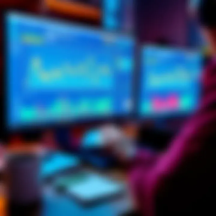 A person analyzing financial graphs related to DeFi yield protocols on a computer screen, with notes and coffee nearby.