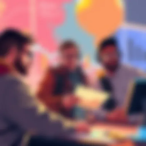 Illustration showing three groups of players in Atlas Earth: long-term investors looking at charts, short-term investors analyzing strategies, and a player making profits without spending money.