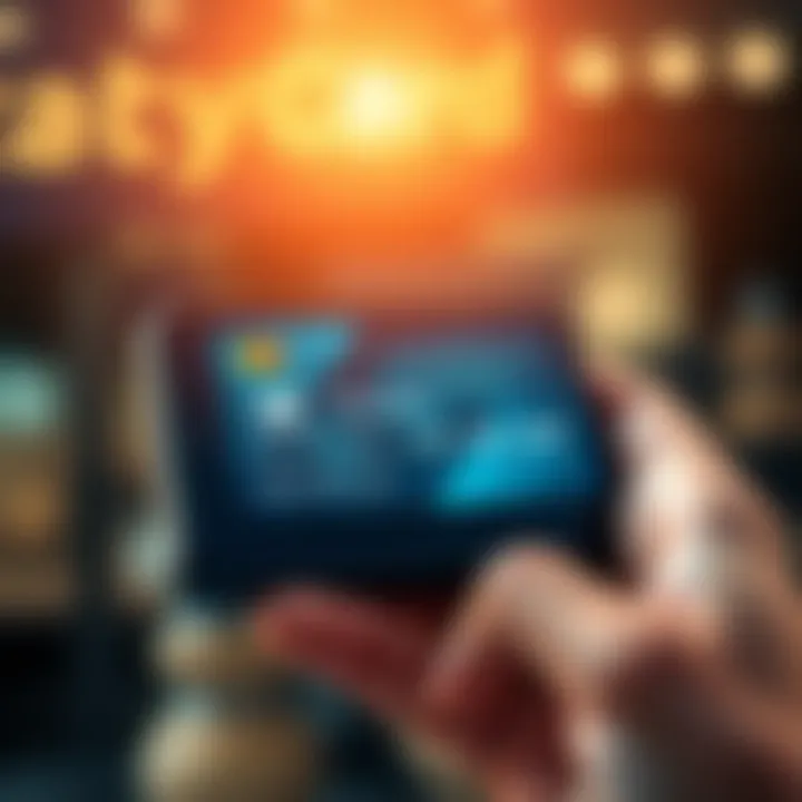 A close-up of a digital wallet displaying an Atlas Earth virtual card with a hand holding a smartphone.