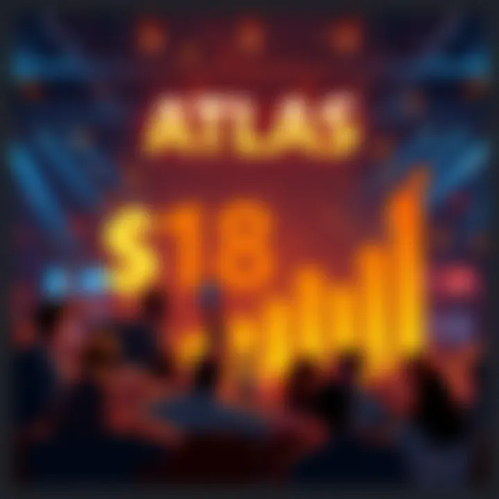 Celebration of Atlas project reaching 18 million in rent payouts, with people enjoying the moment and displaying a growth chart showing significant increase.