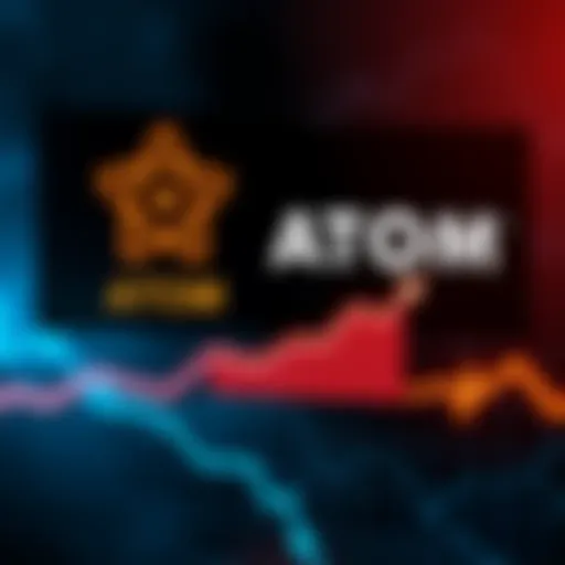 A graphic showing ATOM and Solana logos with an upward and downward trend line, representing market challenges and potential growth.