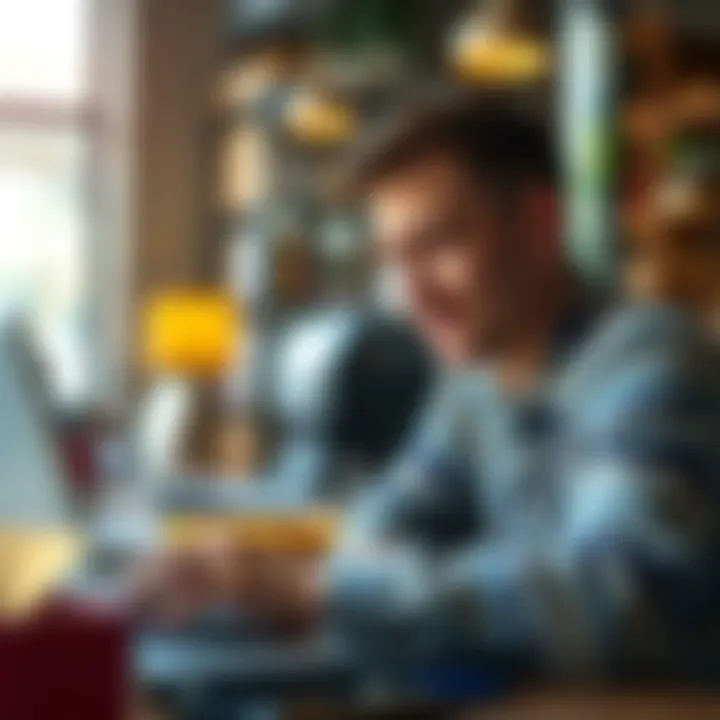 A person reviewing auction bids on a laptop, with a focus on maintaining rational decision-making.