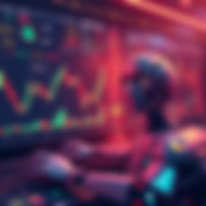 A digital illustration of an automated trading bot working on a cryptocurrency exchange platform, showing graphs and charts indicating a positive trading outcome.