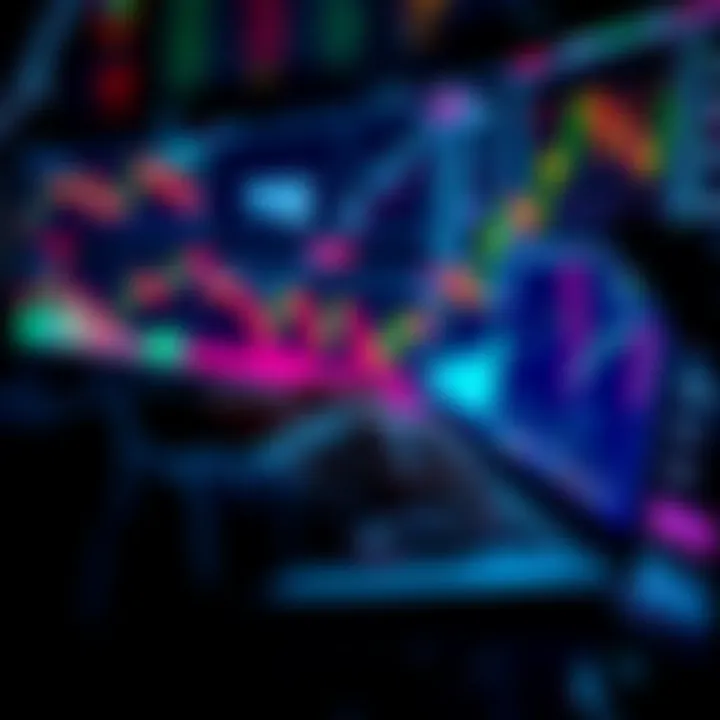 A person typing trading strategies on a laptop with charts and graphs in the background, representing a shift from manual trading to automated strategies.