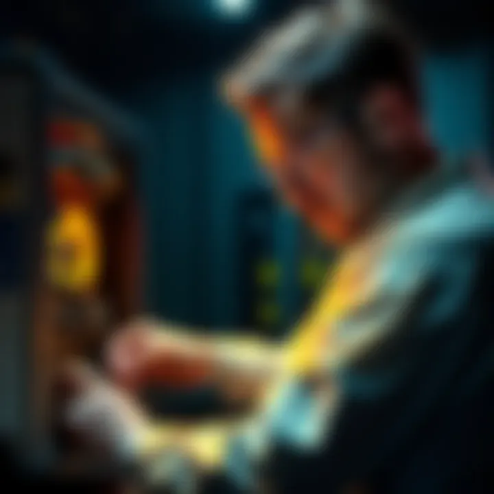 A technician examining an Avalon 3s device, checking connections and power supply for troubleshooting.