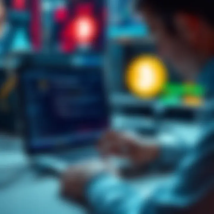 Person troubleshooting an Avalon Q miner connected to a Bitcoin node, showing a laptop with connection settings.