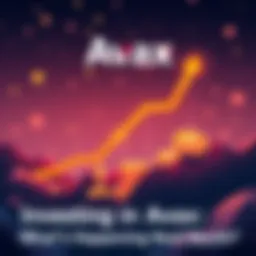 An illustration showing a rising graph with Avax logo and investment symbols, representing upcoming developments and investment opportunities in Avax.