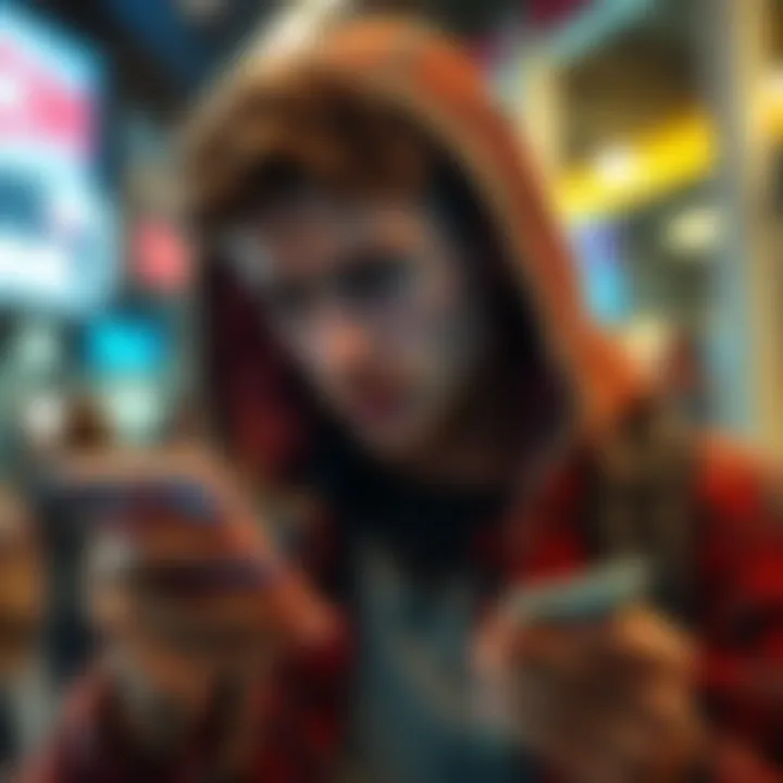 A backpacker with a worried expression checks their phone, reflecting on a financial loss due to a scam while using Revolut.