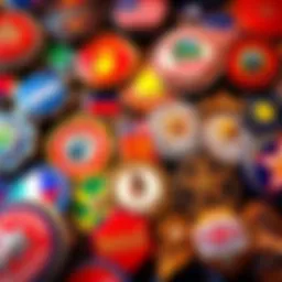 A collection of various state badges displayed together, showing the diversity of design and colors from different states, hinting at their collection in one day.