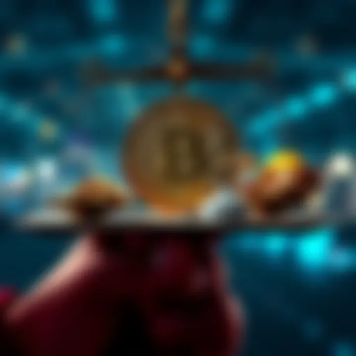 Balancing Spending and Bitcoin Investment A person weighing a Bitcoin against personal items they want to buy, reflecting the choice between spending and investing.