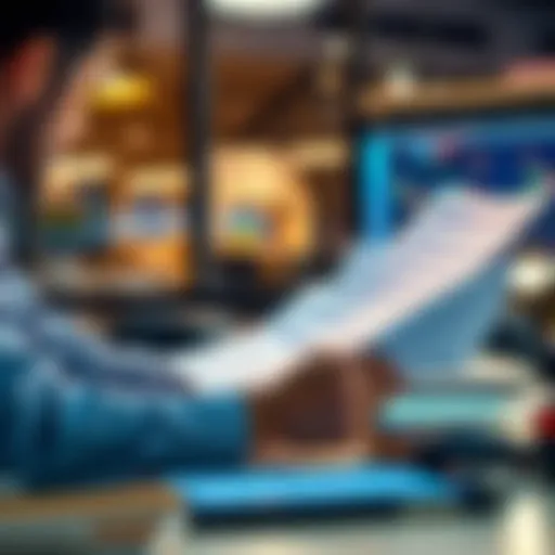 Individual looking over paperwork related to savings accounts and credit checks at a desk