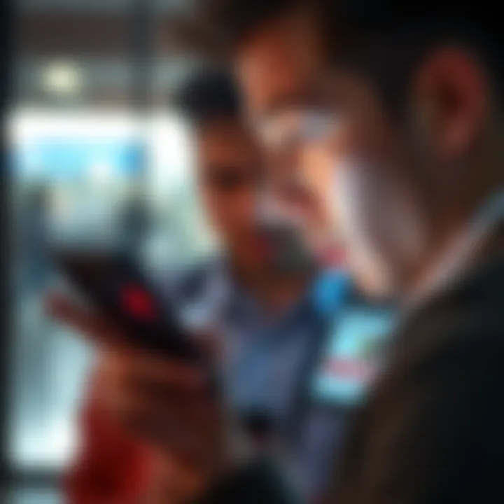 A concerned person looks at a smartphone displaying a banking chatbot conversation, with a frustrated expression and a closed bank account notice nearby.