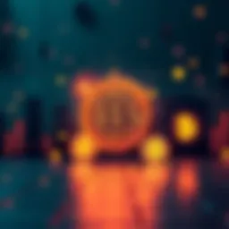 A graphic showing banks and cryptocurrency symbols merging together, representing the future of finance.