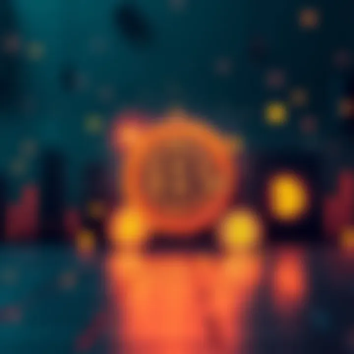 A graphic showing banks and cryptocurrency symbols merging together, representing the future of finance.