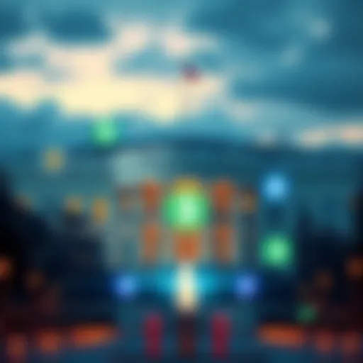 A visual representation of banks and cryptocurrency integrating, showing bank buildings with blockchain symbols and digital currency graphics.