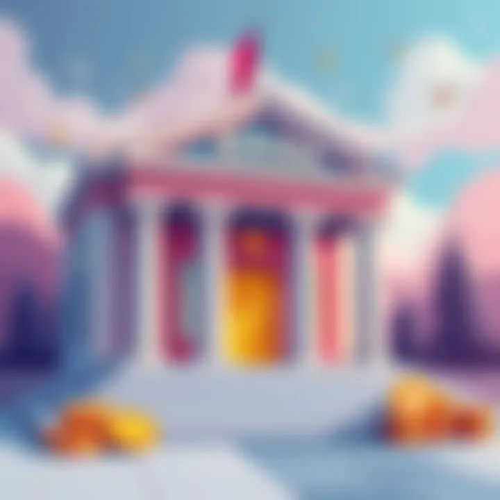 Banks Accepting Both Fiat and Cryptocurrency An illustration of a bank building with symbols for fiat money and cryptocurrency, showing a seamless blend of traditional and digital finance