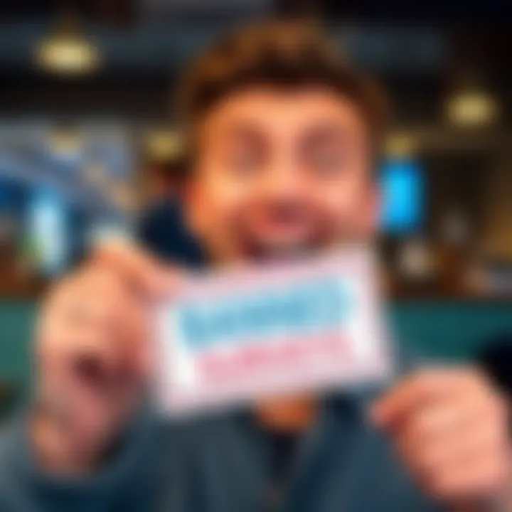 A person joyfully holds a stamp that reads 'Banned from Surveys', symbolizing their unique achievement, with a surprised expression.