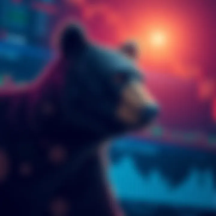 Bear Market Analysis Illustration of a bear representing a bearish market with stock charts and declining trends in the background.