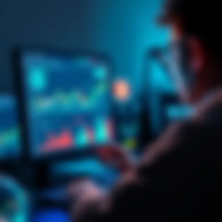 A person looking at a computer screen with cryptocurrency graphics and charts, symbolizing the start of their crypto journey.