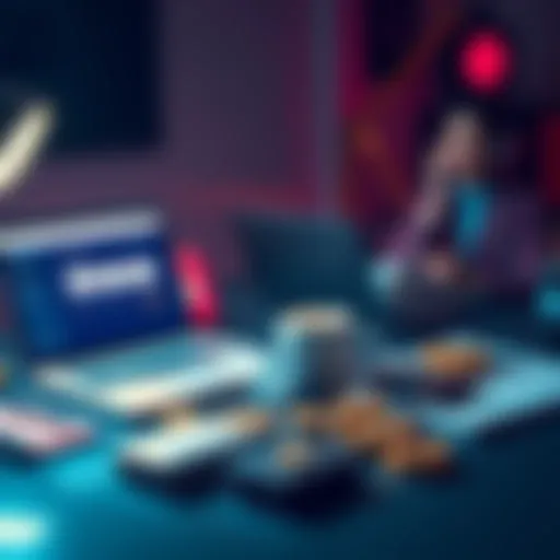 A selection of top crypto wallets on a desk, with a laptop showing payment options and a virtual assistant at work.