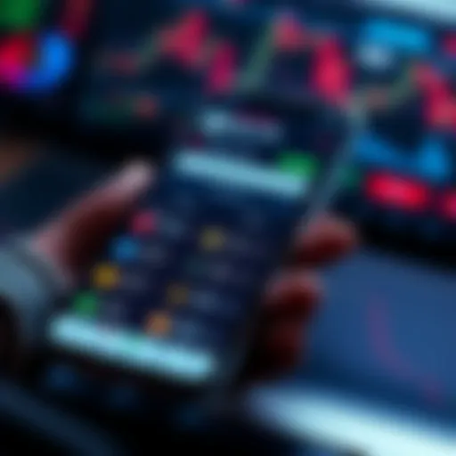 A smartphone displaying various cryptocurrency trading apps with buy and sell options visible.