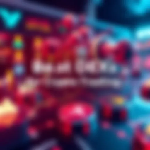A visual representation of various decentralized exchanges with icons symbolizing low fees and user feedback.